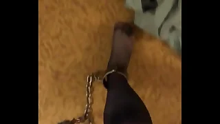Pantyhose Gay Slave in Full Body Shackles